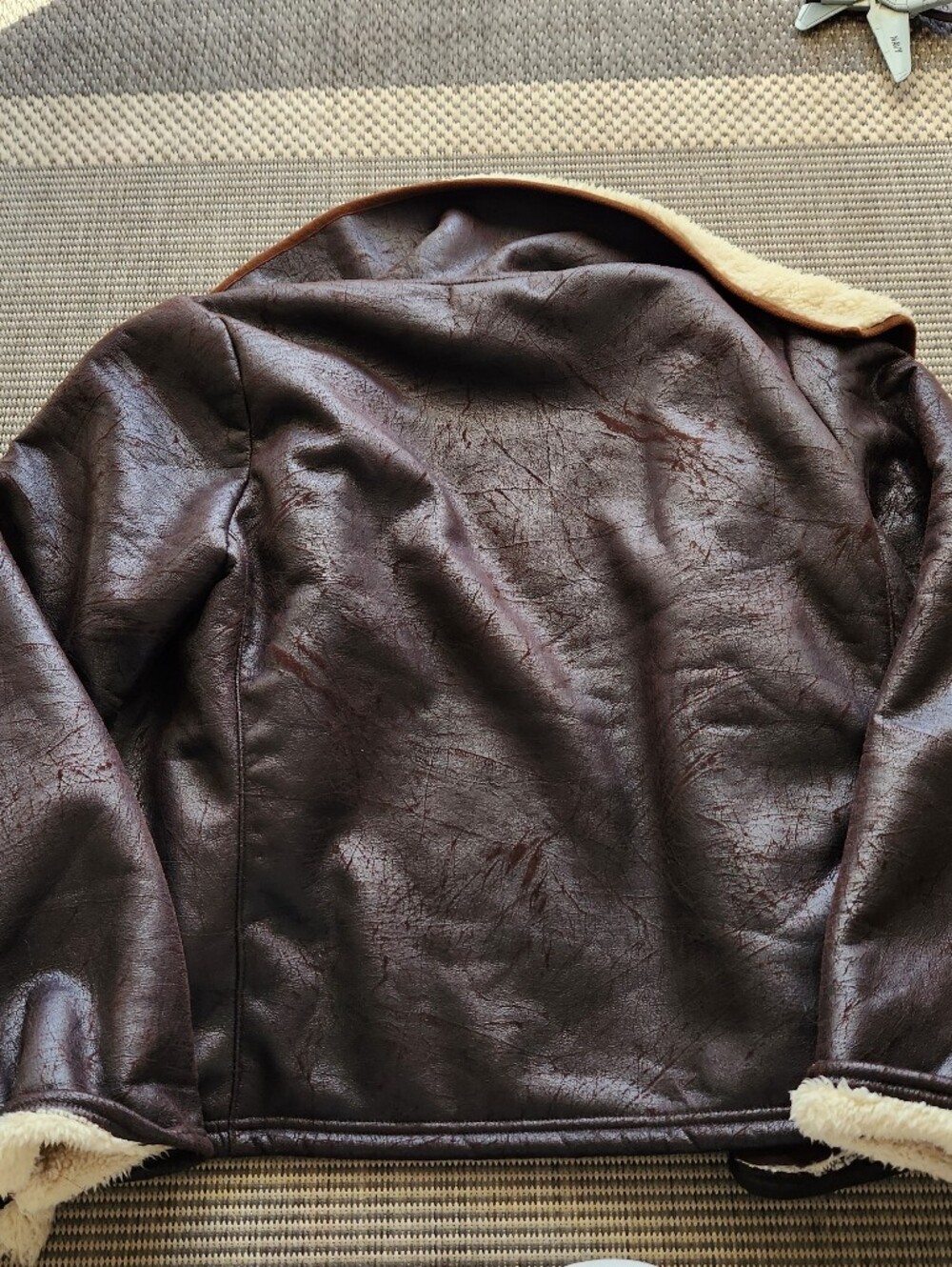 NWT Lauren Ralph Lauren Faux Shearling Aviator Jacket Brown XL Moto Sherpa - Picture 6 of 9